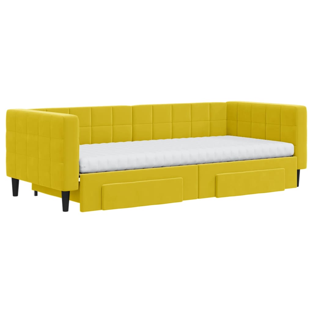 vidaXL Pat de zi cu extensie și sertare, galben, 90x200 cm, catifea vidaXL Pat de zi cu extensie și sertare, galben, 90x200 cm, catifea