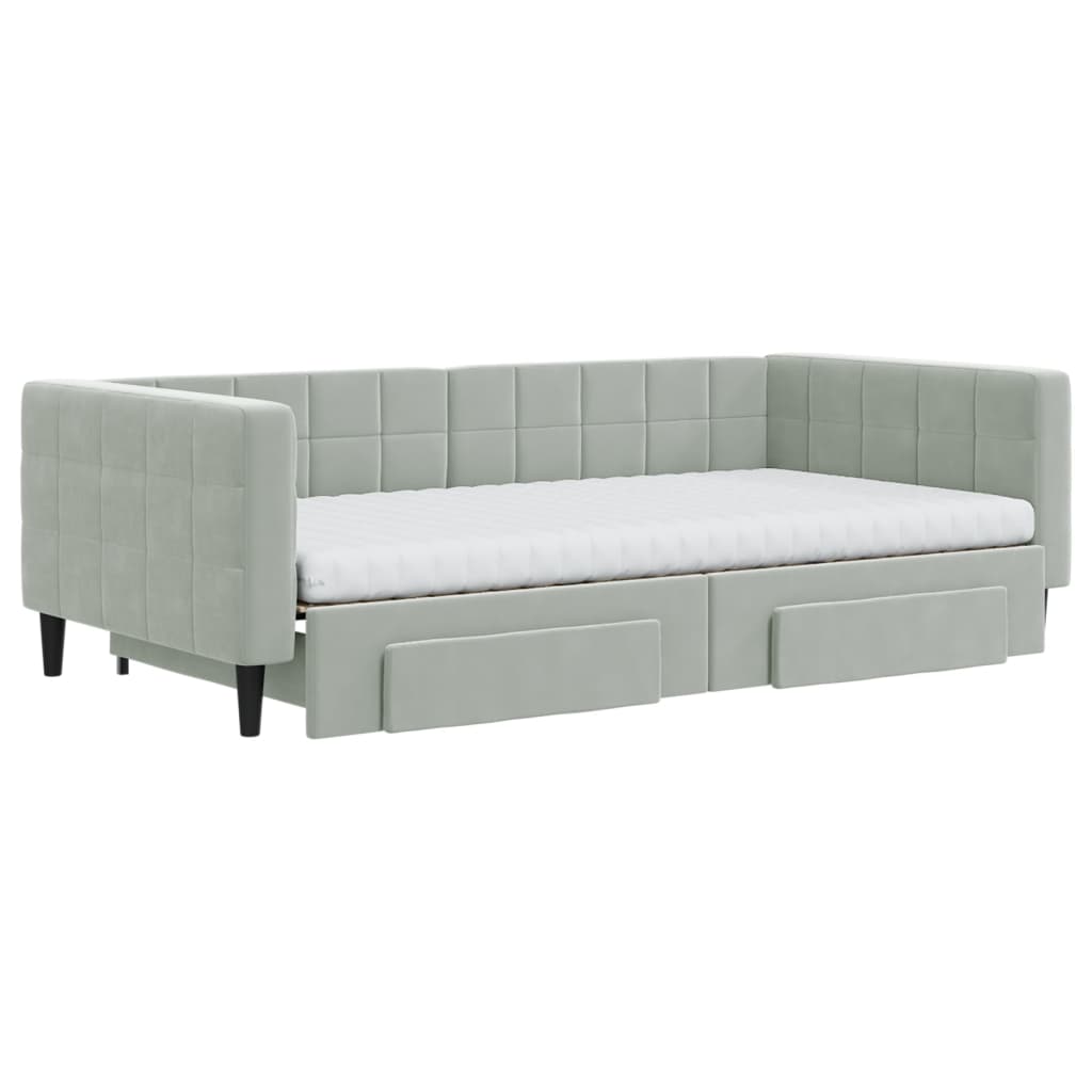 vidaXL Pat de zi cu extensie și sertare gri deschis 100x200 cm catifea