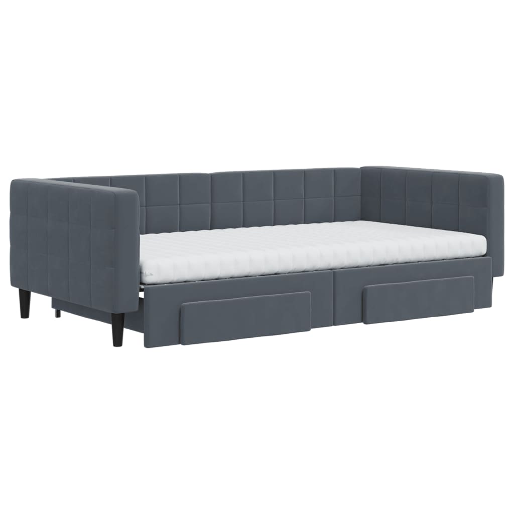 vidaXL Pat de zi cu extensie și sertare gri închis 100x200cm catifea