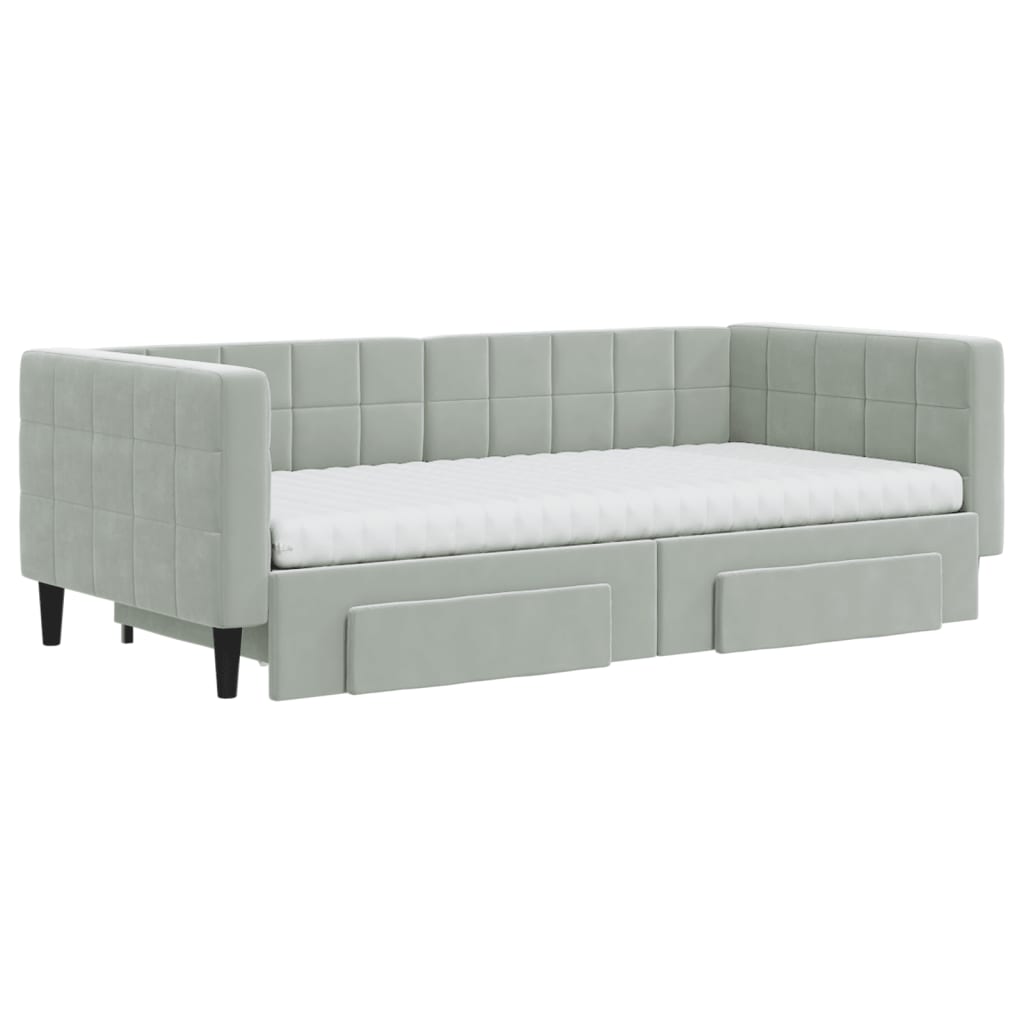 vidaXL Pat de zi cu extensie și sertare, gri deschis 90x190 cm catifea