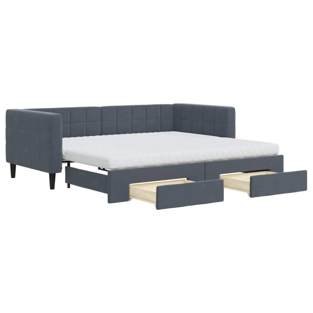 vidaXL Pat de zi cu extensie și sertare, gri închis, 90x190cm catifea