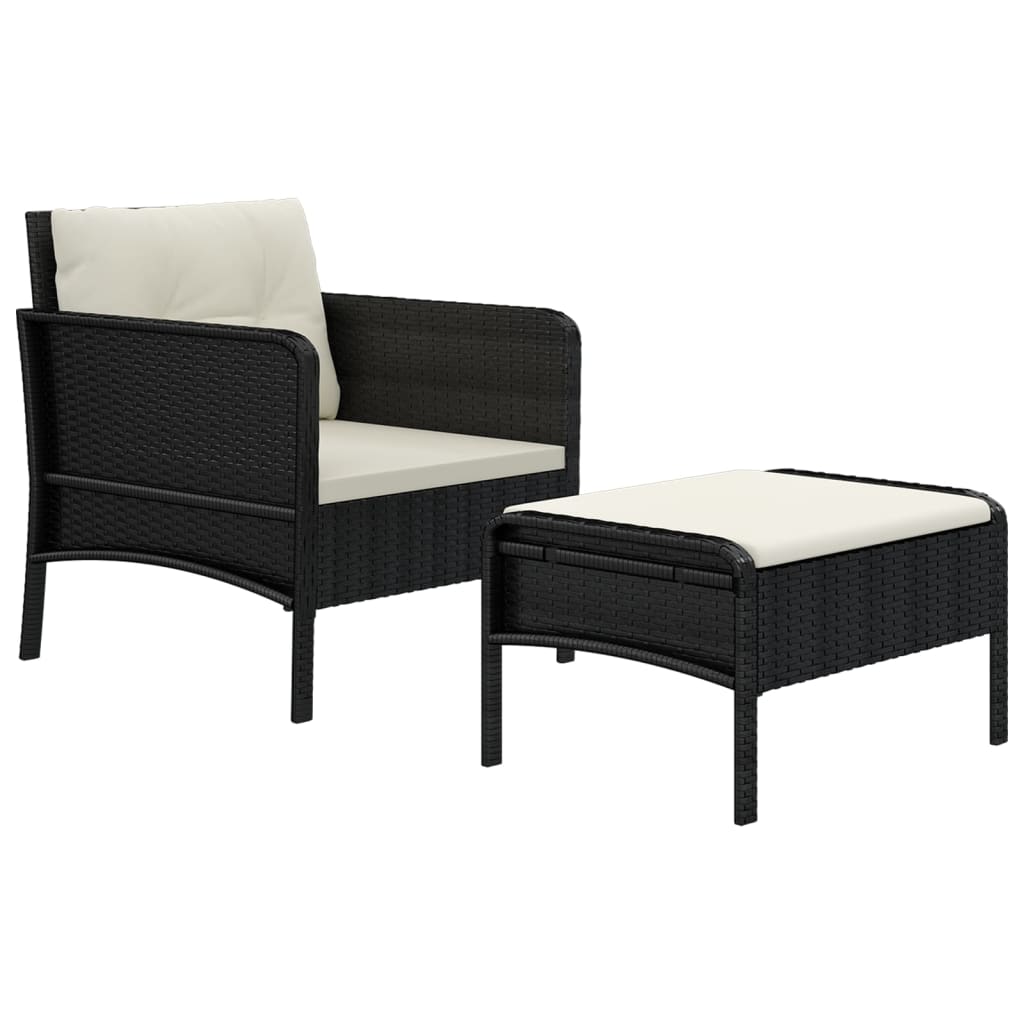 vidaXL Set șezlonguri de grădină, 2 piese, cu perne, negru, poliratan