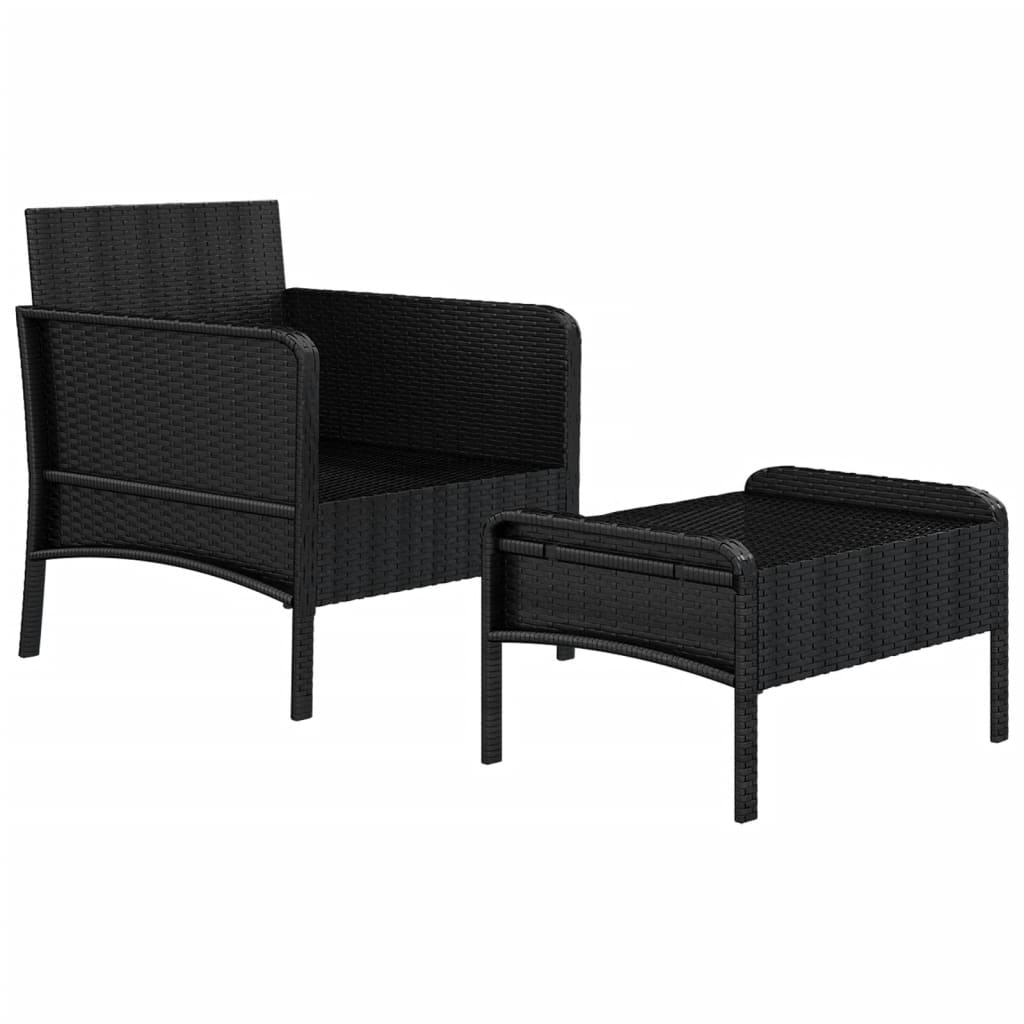 vidaXL Set șezlonguri de grădină, 2 piese, cu perne, negru, poliratan