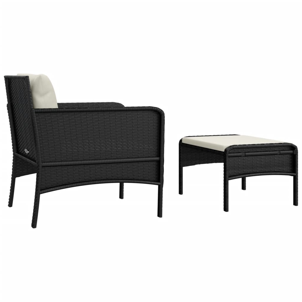 vidaXL Set șezlonguri de grădină, 2 piese, cu perne, negru, poliratan