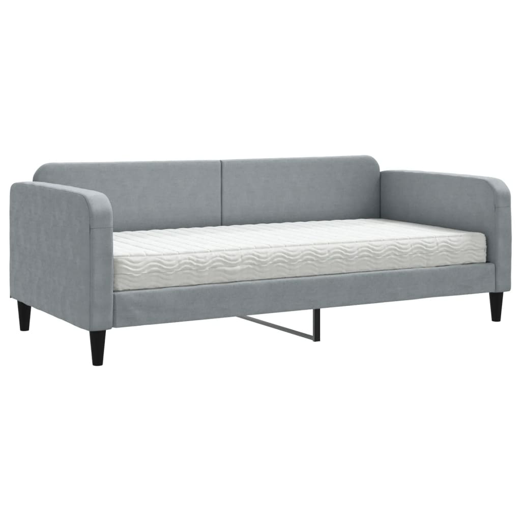 vidaXL Pat de zi cu saltea, gri deschis, 90x200 cm, textil