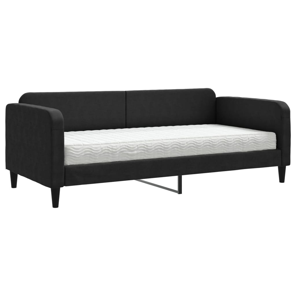 vidaXL Pat de zi cu saltea, negru, 90x200 cm, textil