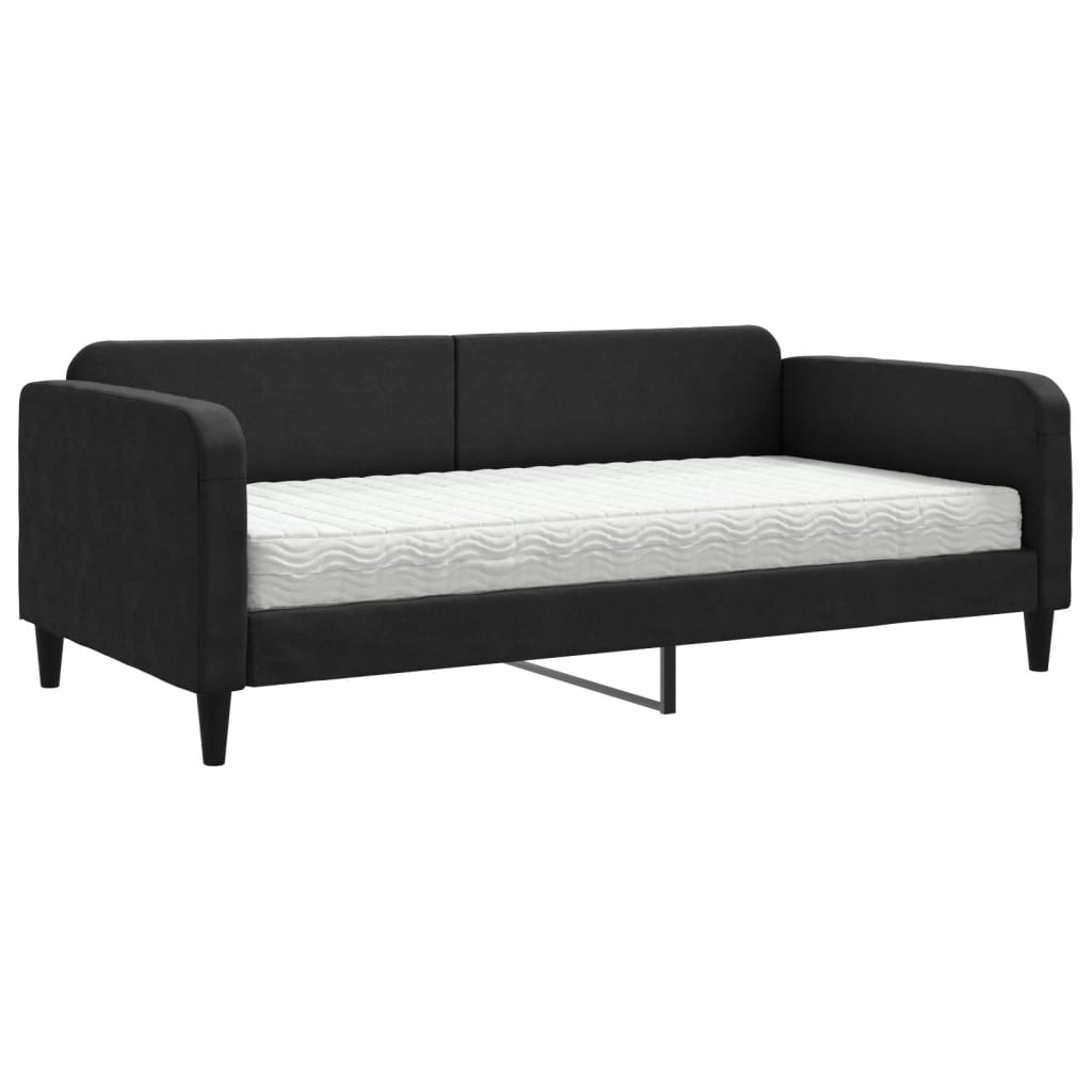 vidaXL Pat de zi cu saltea, negru, 100x200 cm, textil