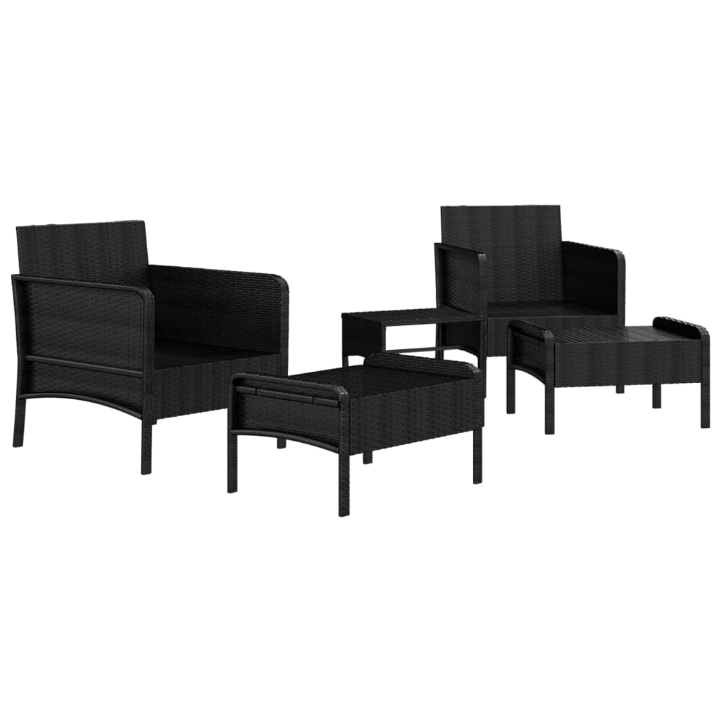 vidaXL Set șezlonguri de grădină, 5 piese, cu perne, negru, poliratan