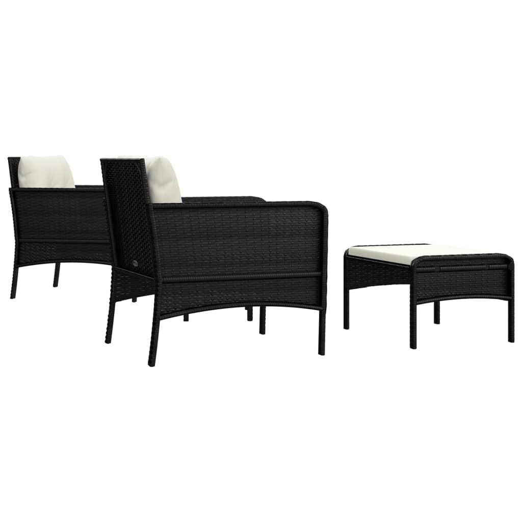 vidaXL Set șezlonguri de grădină, 5 piese, cu perne, negru, poliratan