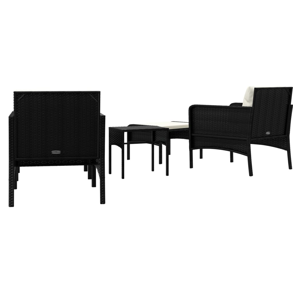 vidaXL Set șezlonguri de grădină, 5 piese, cu perne, negru, poliratan