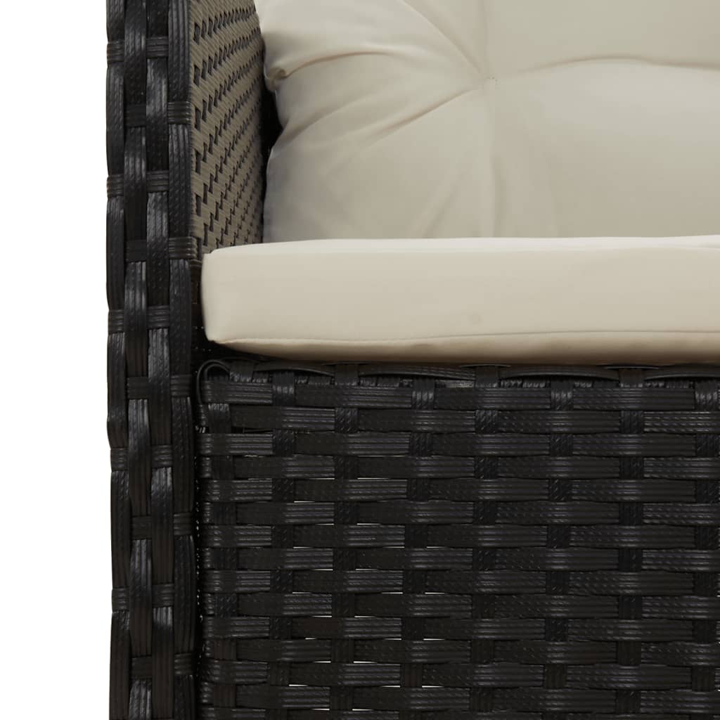 vidaXL Set șezlonguri de grădină, 5 piese, cu perne, negru, poliratan