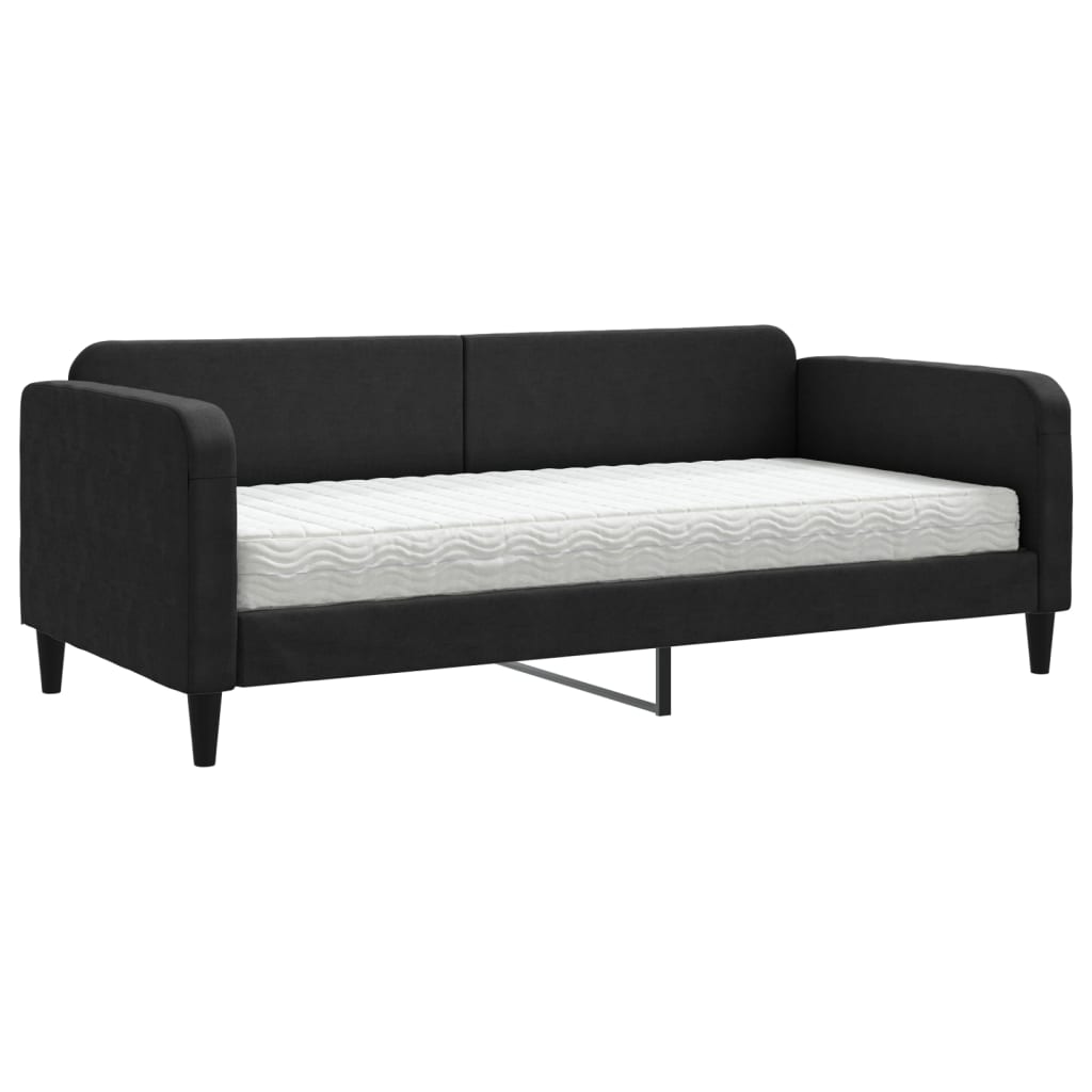 vidaXL Pat de zi cu saltea, negru, 90x190 cm, textil