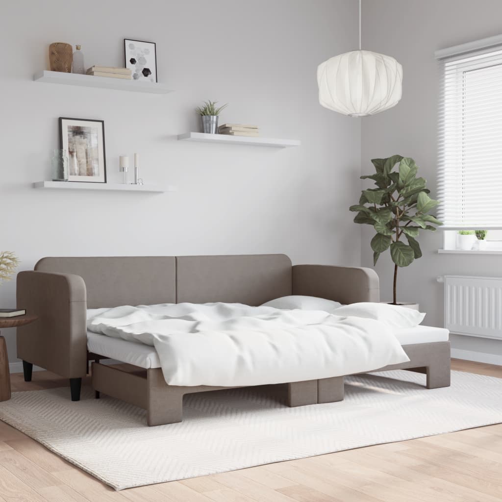 vidaXL Pat de zi cu extensie, gri taupe, 80x200 cm, textil vidaXL Pat de zi cu extensie, gri taupe, 80x200 cm, textil