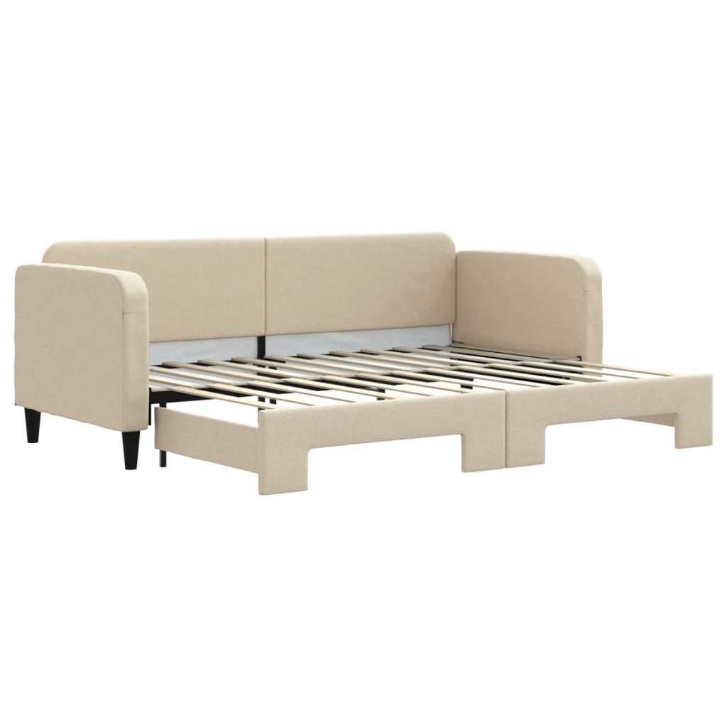 vidaXL Pat de zi cu extensie, crem, 80x200 cm, textil vidaXL Pat de zi cu extensie, crem, 80x200 cm, textil