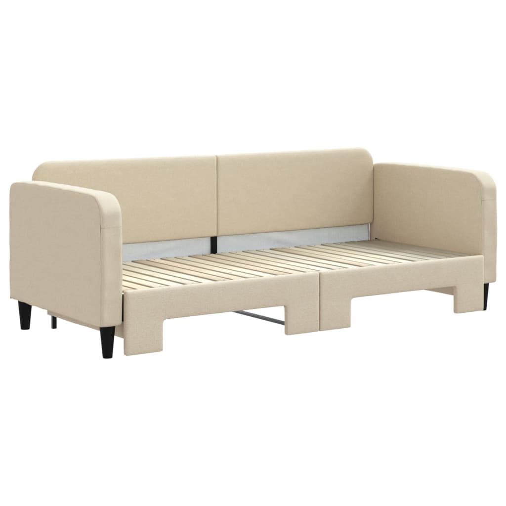 vidaXL Pat de zi cu extensie, crem, 80x200 cm, textil vidaXL Pat de zi cu extensie, crem, 80x200 cm, textil