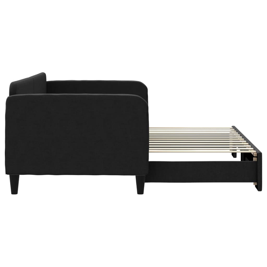 vidaXL Pat de zi cu extensie, negru, 90x200 cm, textil