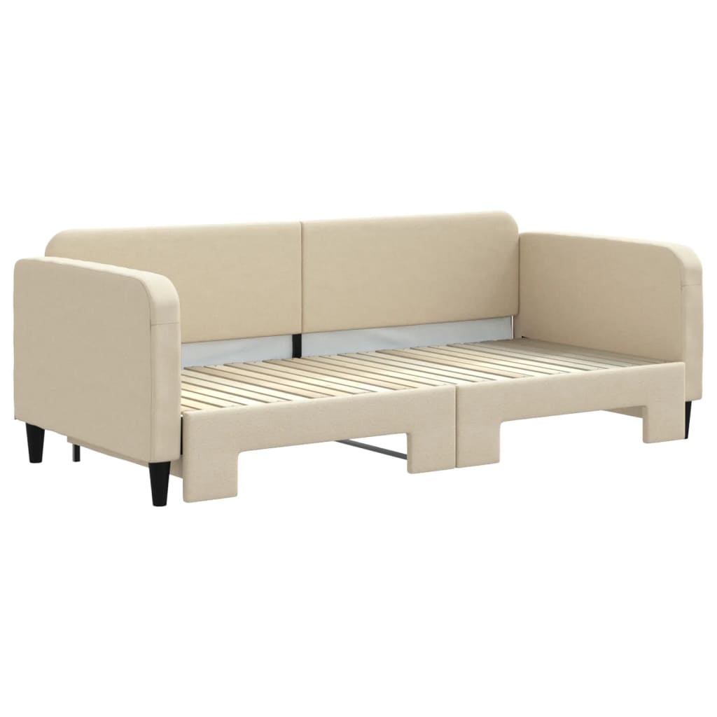 vidaXL Pat de zi cu extensie, crem, 90x200 cm, textil vidaXL Pat de zi cu extensie, crem, 90x200 cm, textil