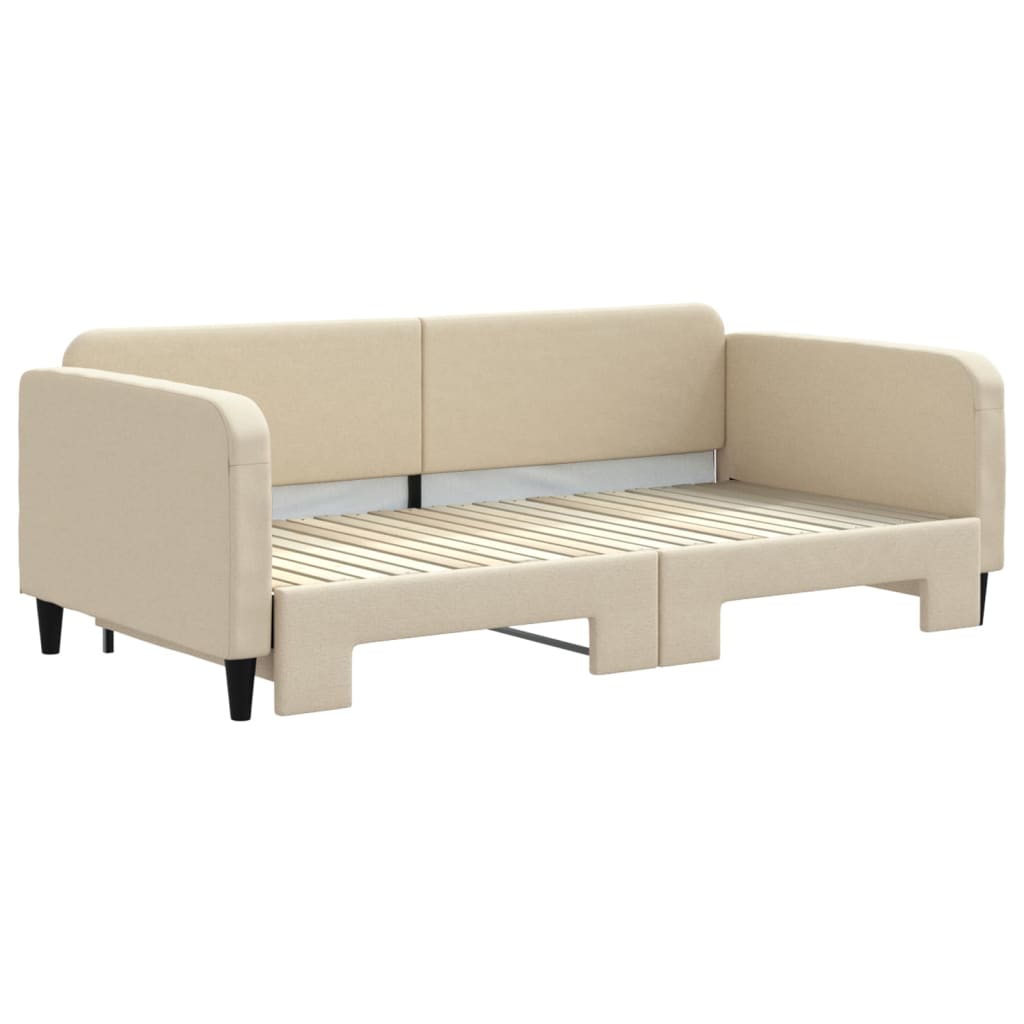vidaXL Pat de zi cu extensie, crem, 100x200 cm, textil vidaXL Pat de zi cu extensie, crem, 100x200 cm, textil