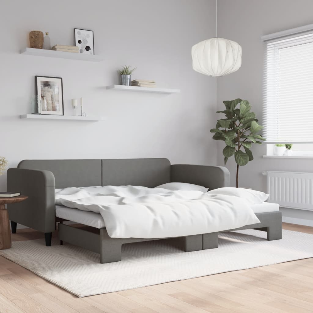 vidaXL Pat de zi cu extensie, gri închis, 90x190 cm, textil vidaXL Pat de zi cu extensie, gri închis, 90x190 cm, textil