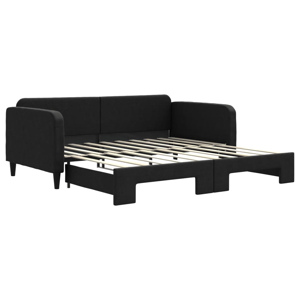 vidaXL Pat de zi cu extensie, negru, 90x190 cm, textil vidaXL Pat de zi cu extensie, negru, 90x190 cm, textil