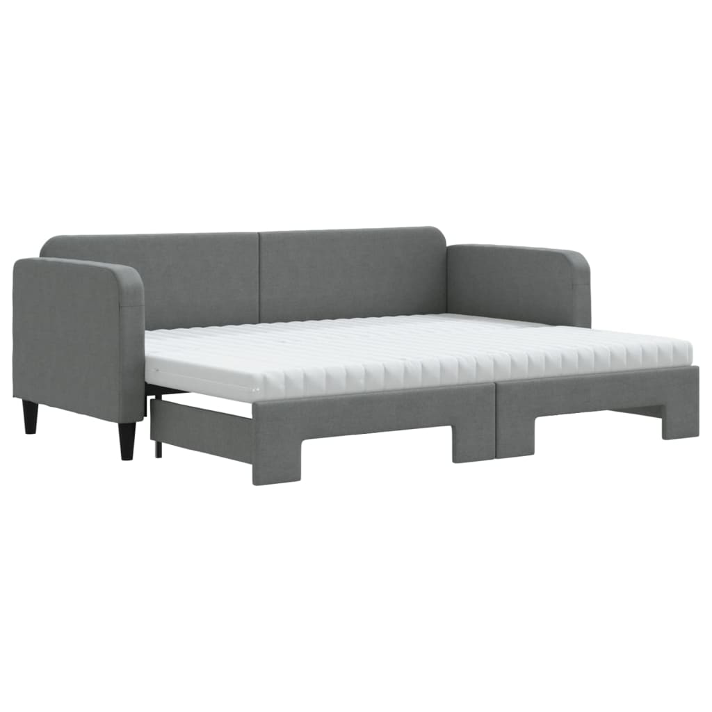 vidaXL Pat de zi cu extensie și saltele, gri închis, 80x200 cm, textil