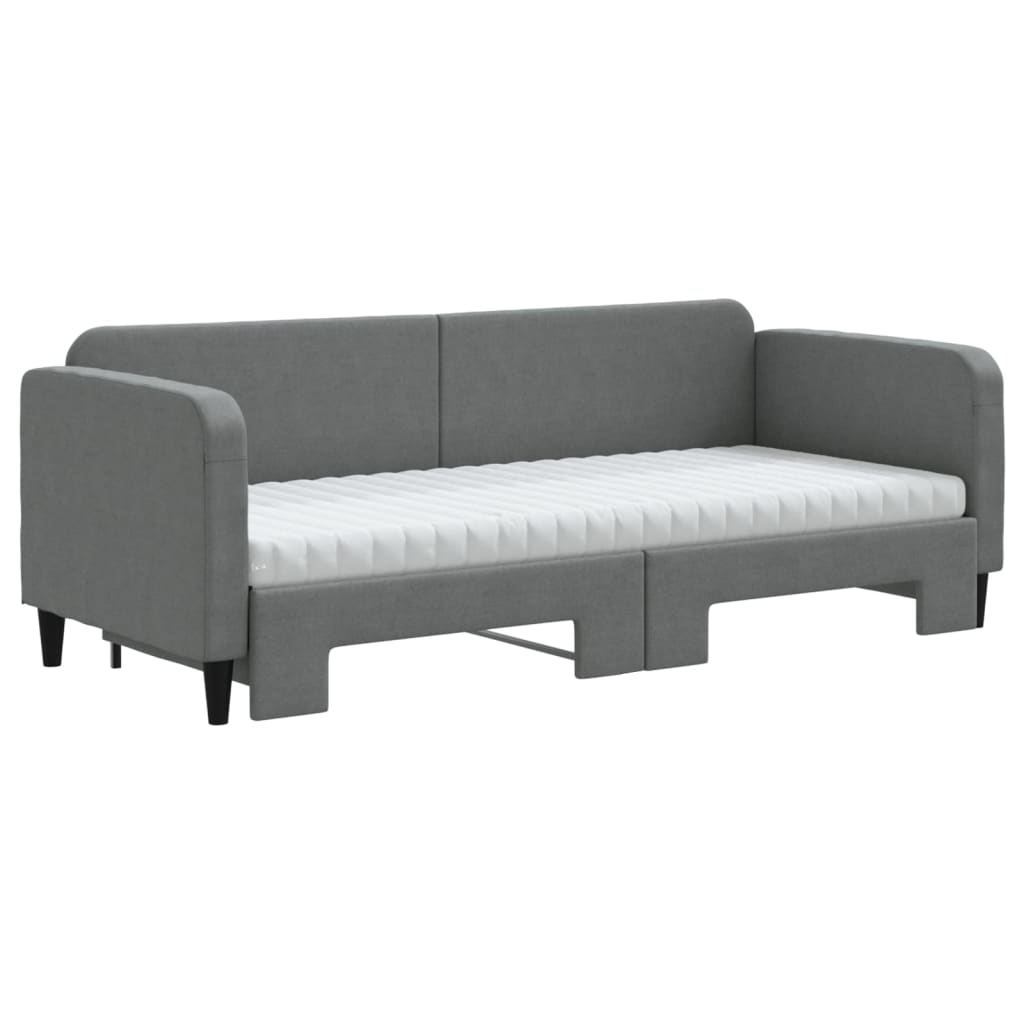 vidaXL Pat de zi cu extensie și saltele, gri închis, 80x200 cm, textil