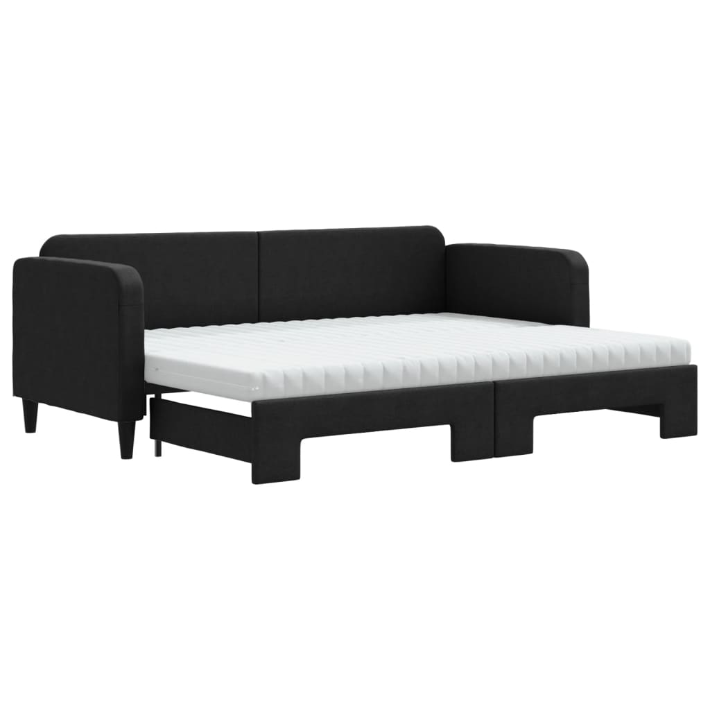 vidaXL Pat de zi cu extensie și saltele, negru, 80x200 cm, textil
