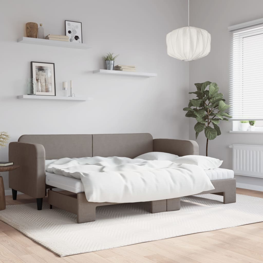 vidaXL Pat de zi cu extensie și saltele, gri taupe, 80x200 cm, textil vidaXL Pat de zi cu extensie și saltele, gri taupe, 80x200 cm, textil