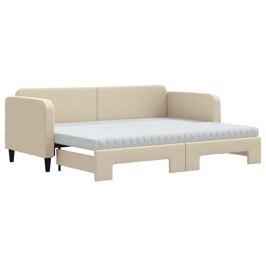 vidaXL Pat de zi cu extensie și saltele, crem, 80x200 cm, textil vidaXL Pat de zi cu extensie și saltele, crem, 80x200 cm, textil