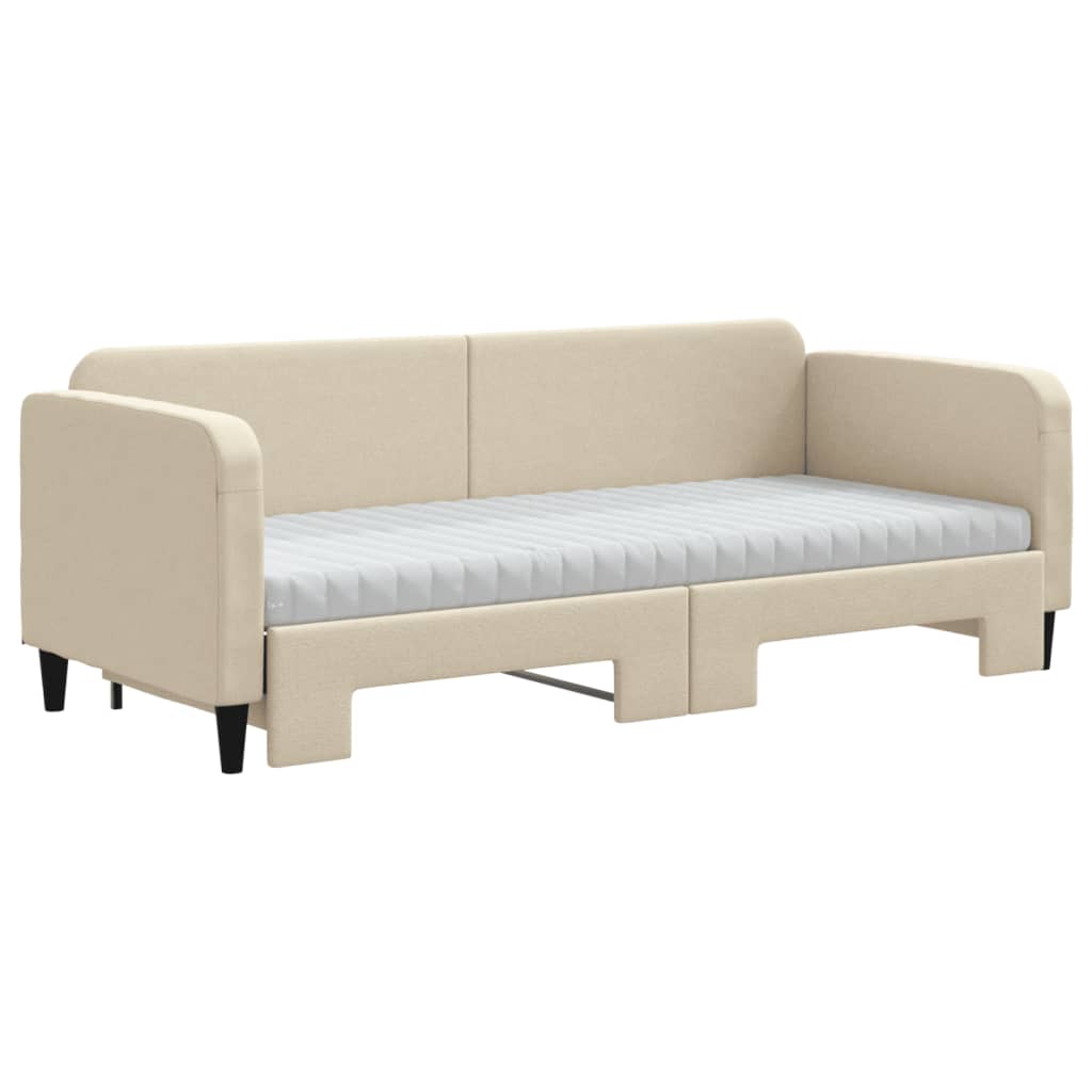 vidaXL Pat de zi cu extensie și saltele, crem, 80x200 cm, textil vidaXL Pat de zi cu extensie și saltele, crem, 80x200 cm, textil