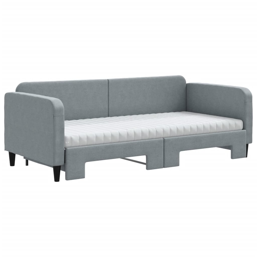 vidaXL Pat de zi cu extensie și saltele, gri deschis 90x200 cm textil vidaXL Pat de zi cu extensie și saltele, gri deschis 90x200 cm textil