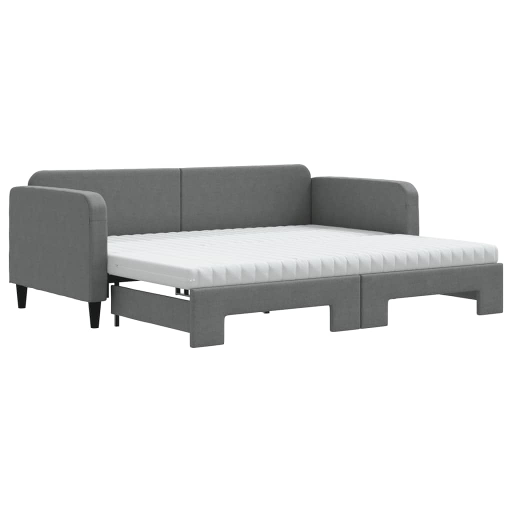 vidaXL Pat de zi cu extensie și saltele, gri închis, 90x200 cm, textil