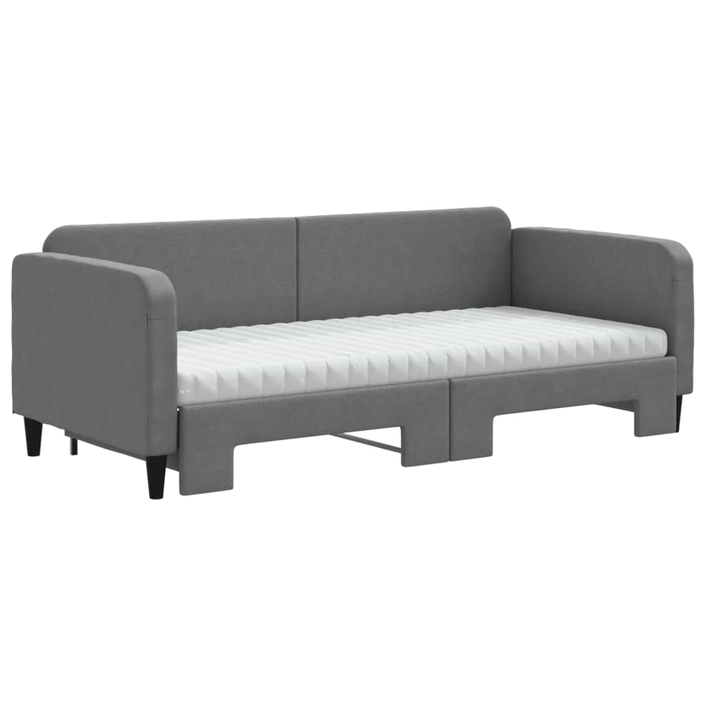 vidaXL Pat de zi cu extensie și saltele, gri închis, 90x200 cm, textil