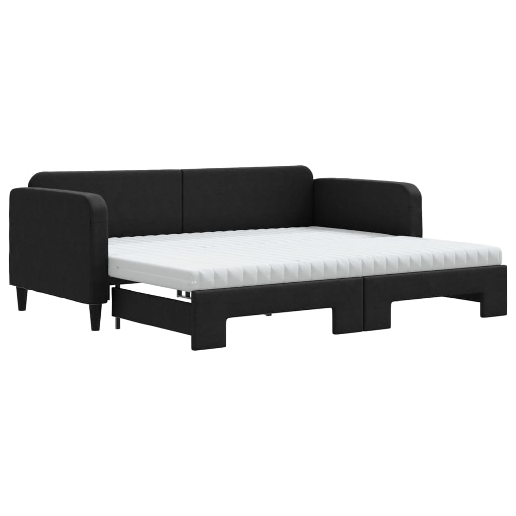 vidaXL Pat de zi cu extensie și saltele, negru, 90x200 cm, textil vidaXL Pat de zi cu extensie și saltele, negru, 90x200 cm, textil