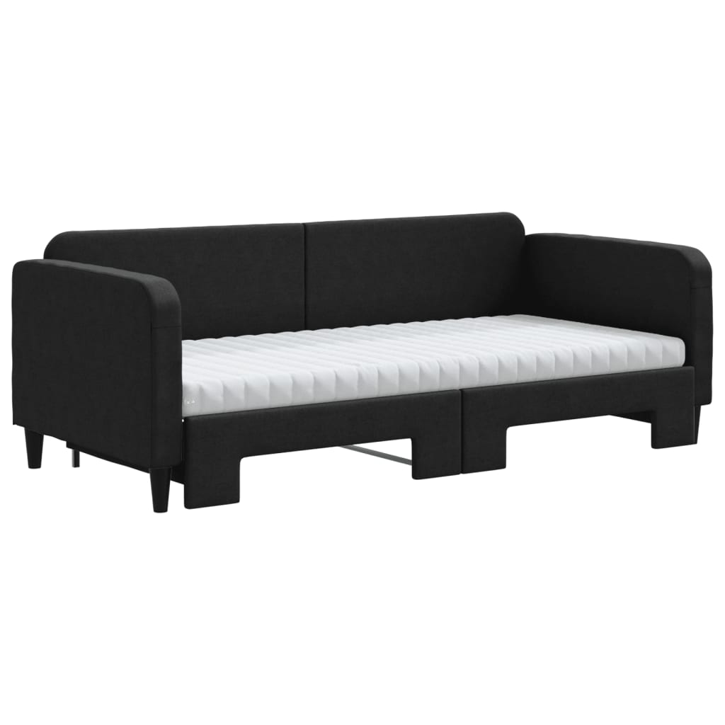 vidaXL Pat de zi cu extensie și saltele, negru, 90x200 cm, textil vidaXL Pat de zi cu extensie și saltele, negru, 90x200 cm, textil