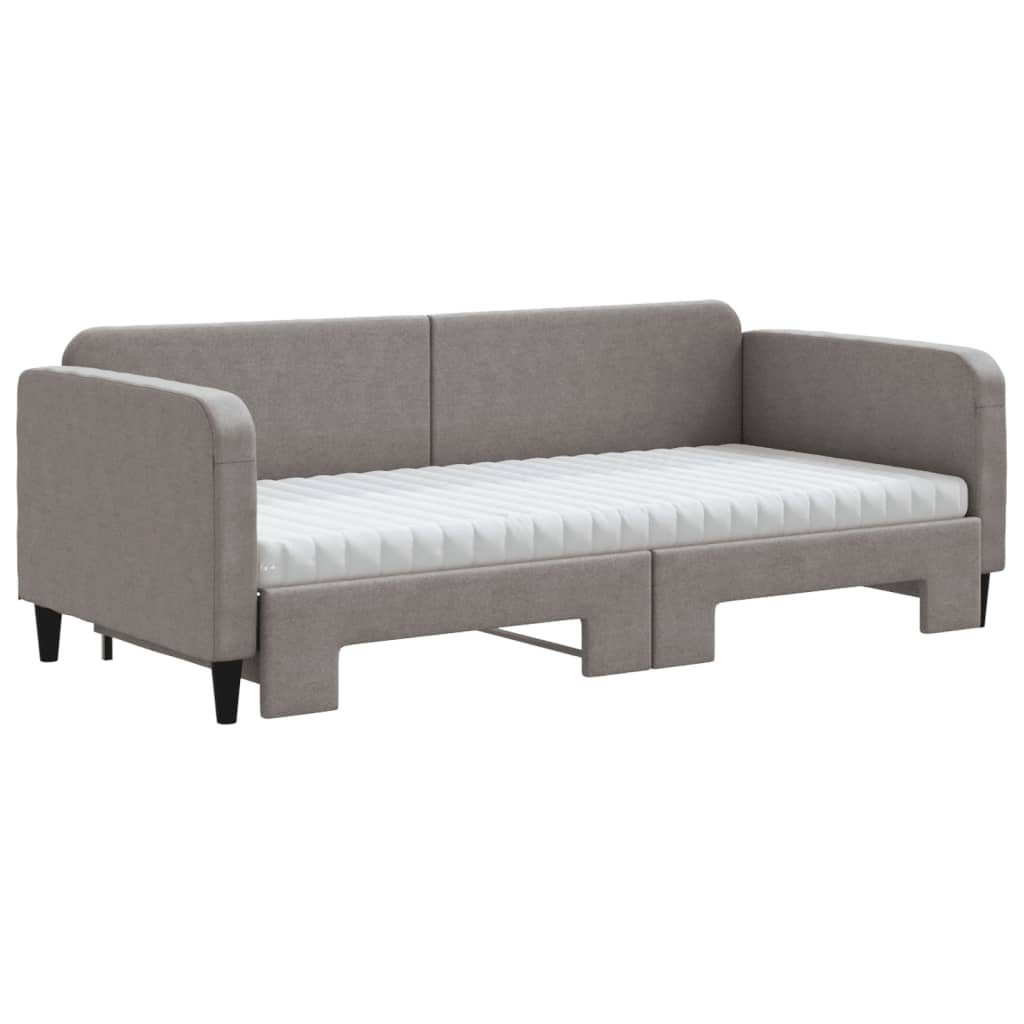 vidaXL Pat de zi cu extensie și saltele, gri taupe, 90x200 cm, textil