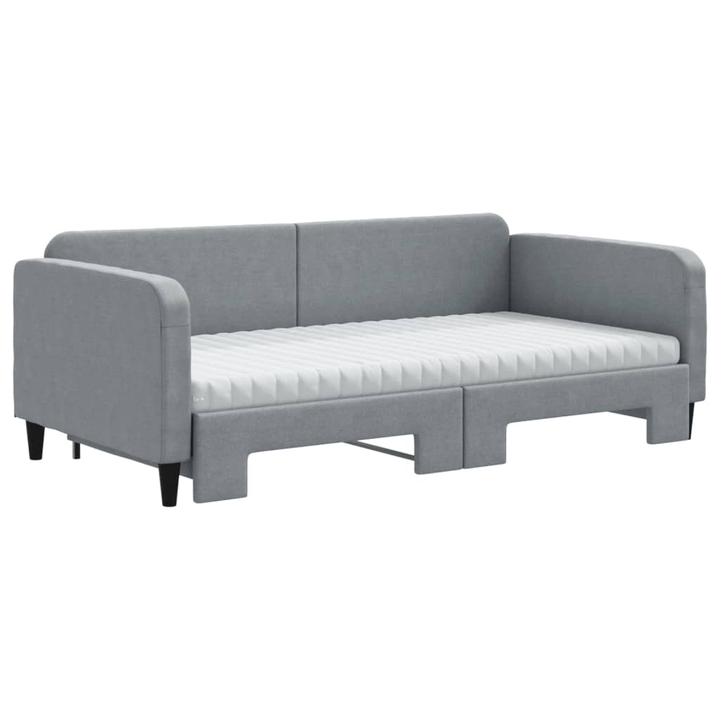 vidaXL Pat de zi cu extensie și saltele, gri deschis 100x200 cm textil