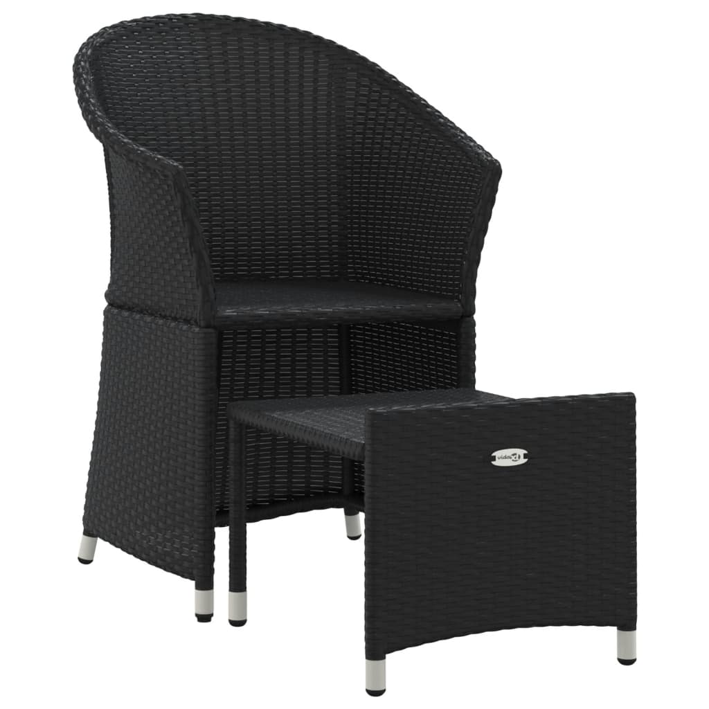 vidaXL Set șezlonguri de grădină, 2 piese, cu perne, negru, poliratan