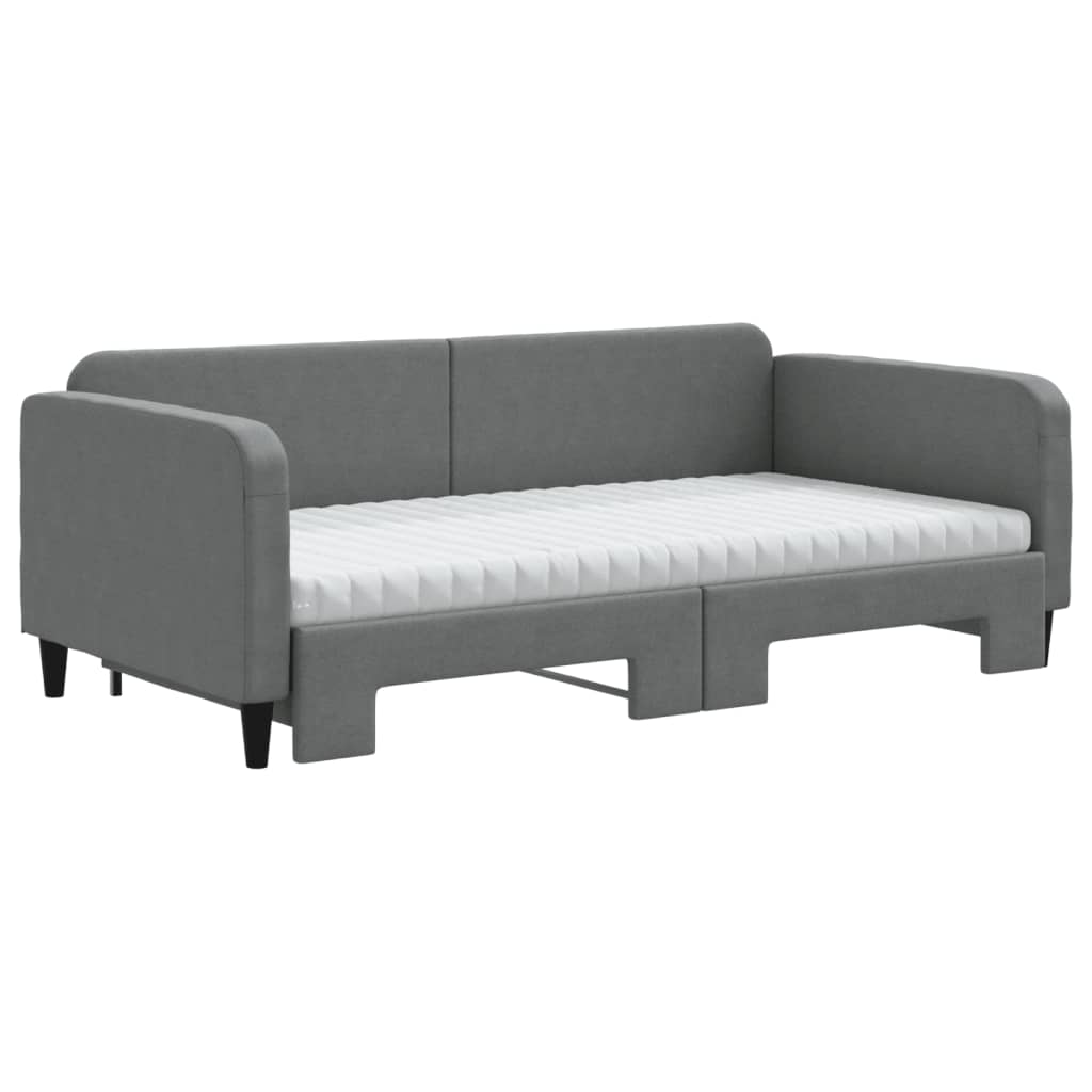 vidaXL Pat de zi cu extensie și saltele, gri închis, 100x200 cm textil vidaXL Pat de zi cu extensie și saltele, gri închis, 100x200 cm textil