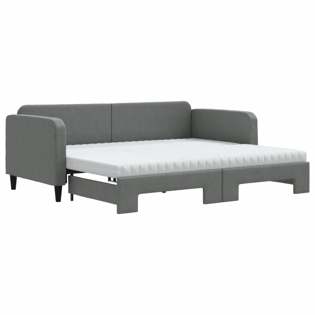 vidaXL Pat de zi cu extensie și saltele, gri închis, 90x190 cm, textil
