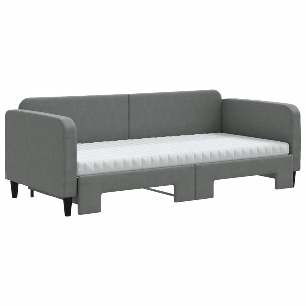 vidaXL Pat de zi cu extensie și saltele, gri închis, 90x190 cm, textil