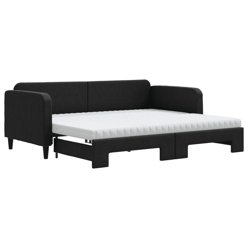 vidaXL Pat de zi cu extensie și saltele, negru, 90x190 cm, textil