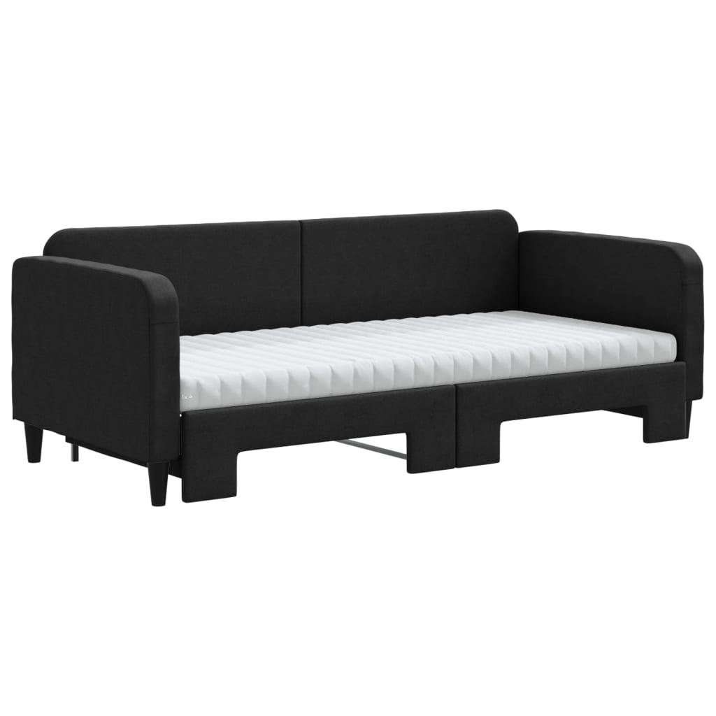 vidaXL Pat de zi cu extensie și saltele, negru, 90x190 cm, textil
