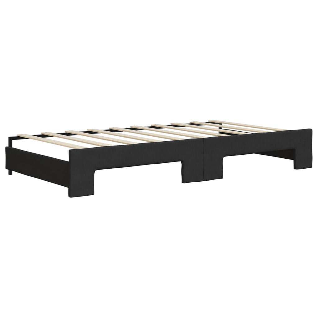 vidaXL Pat de zi cu extensie și saltele, negru, 90x190 cm, textil