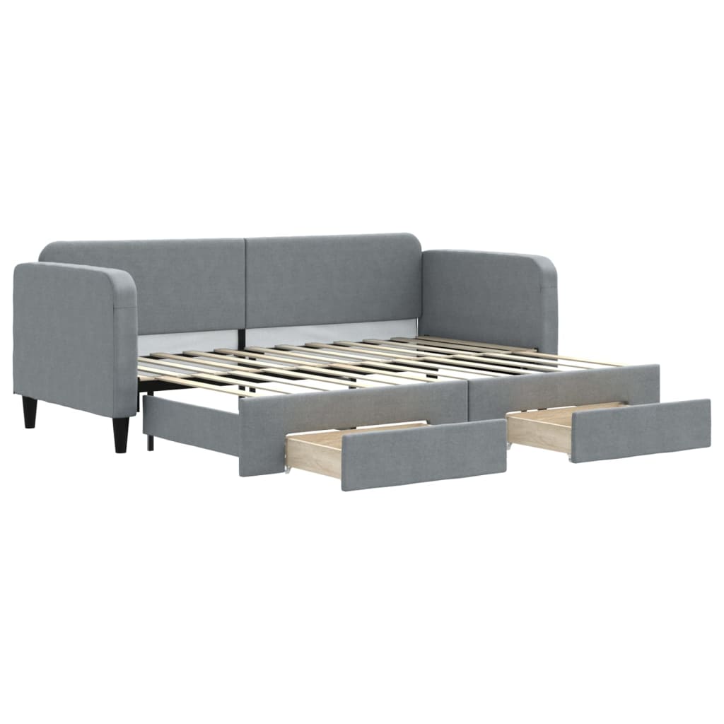 vidaXL Pat de zi cu extensie și sertare, gri deschis, 80x200 cm textil