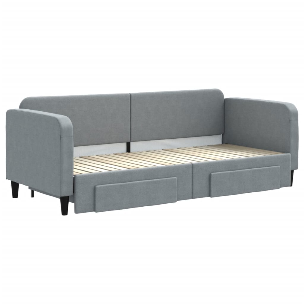 vidaXL Pat de zi cu extensie și sertare, gri deschis, 80x200 cm textil