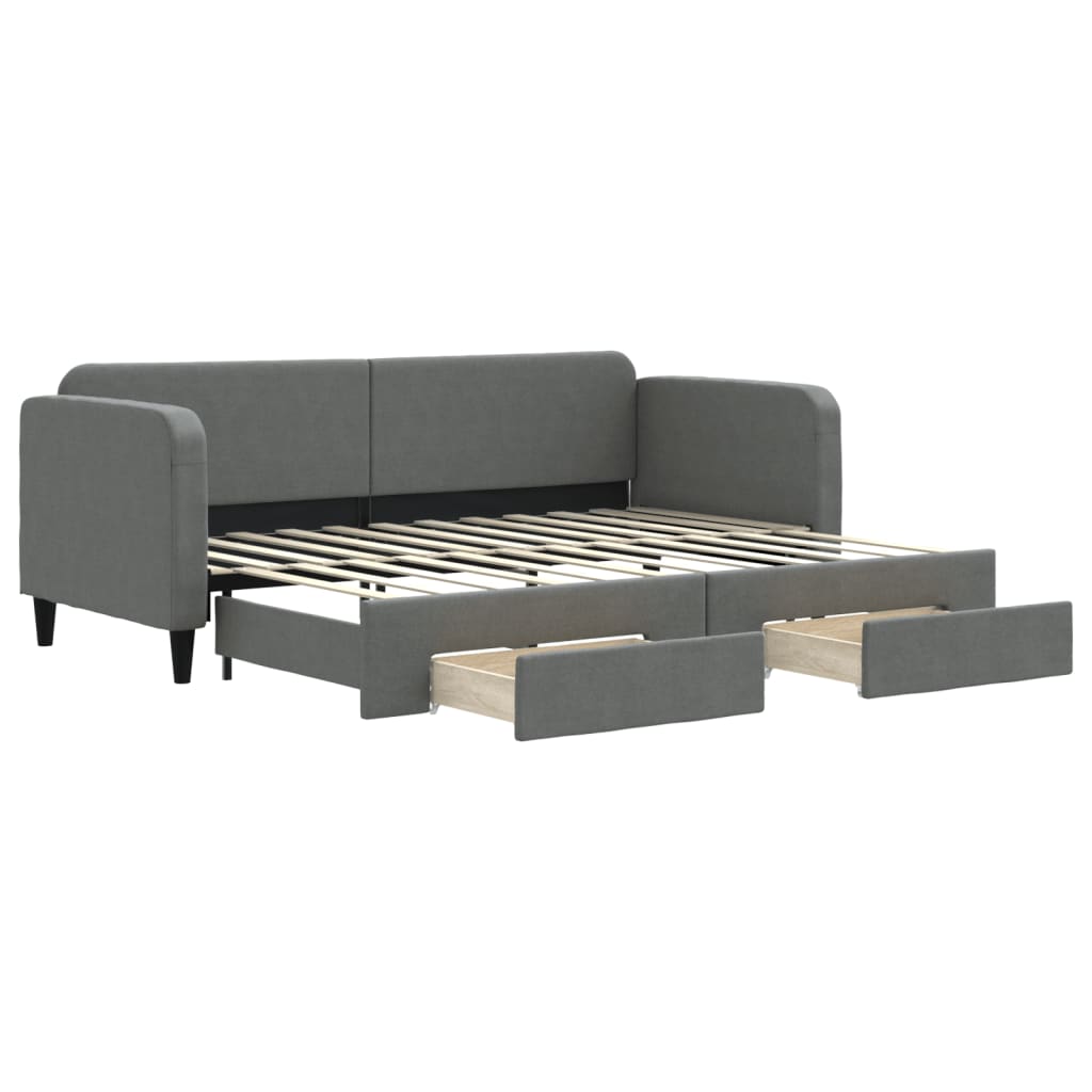 vidaXL Pat de zi cu extensie și sertare, gri închis, 80x200 cm textil