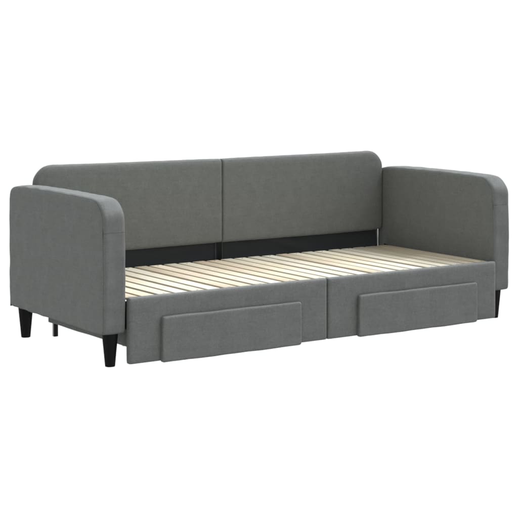 vidaXL Pat de zi cu extensie și sertare, gri închis, 80x200 cm textil