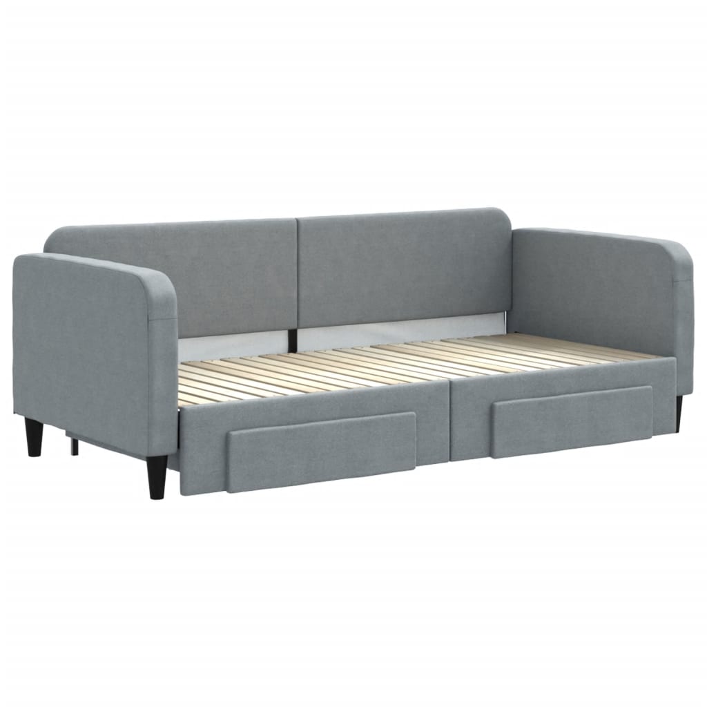 vidaXL Pat de zi cu extensie și sertare, gri deschis, 90x200 cm textil