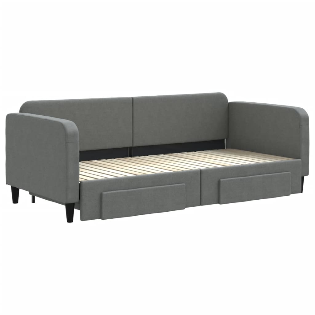 vidaXL Pat de zi cu extensie și sertare, gri închis, 90x200 cm textil
